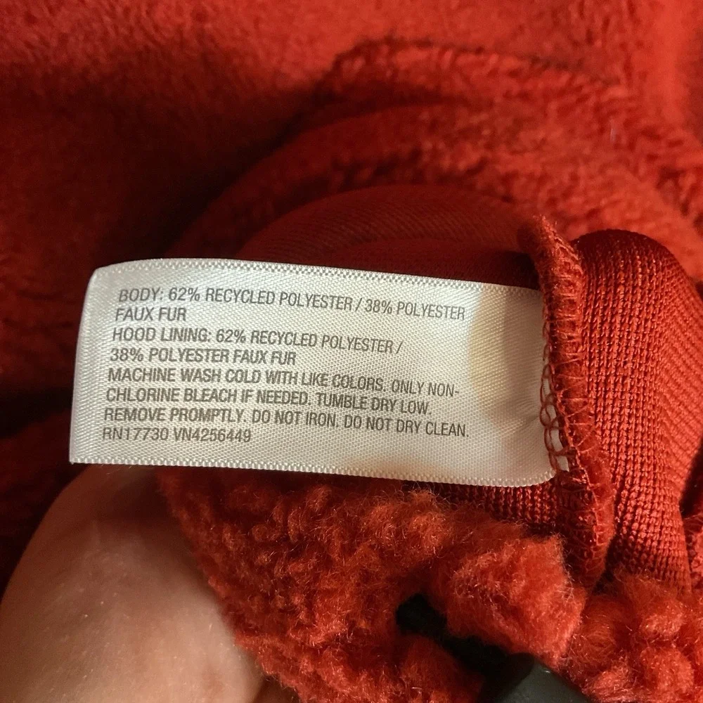 NWOT Original Use Fleece Zip Hoodie, Teddy Bear Style Size‎ Medium Orange Berry